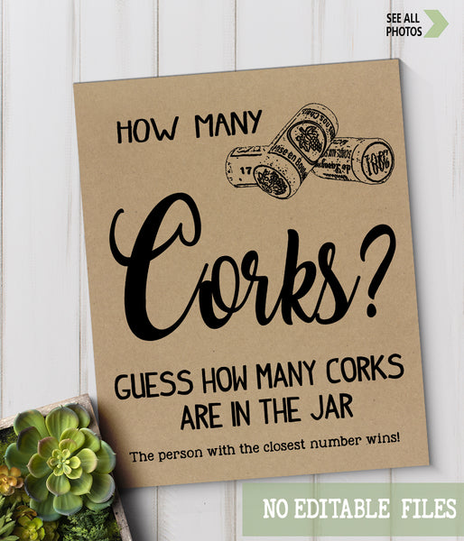 Guess how many corks Bridal Shower Game, Ready to Print, rustic country chic kraft back G 101-31