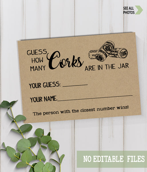 Guess how many corks Bridal Shower Game, Ready to Print, rustic country chic kraft back G 101-31