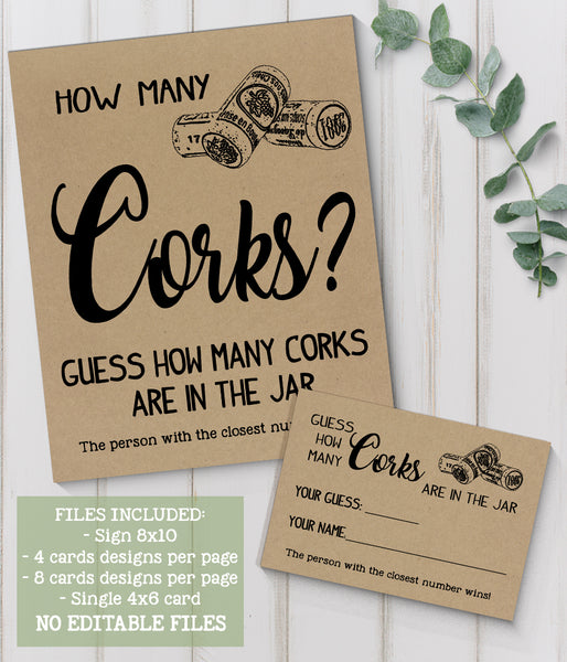 Guess how many corks Bridal Shower Game, Ready to Print, rustic country chic kraft back G 101-31