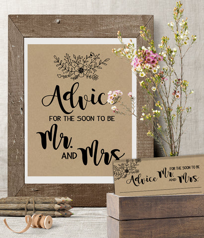 Advice for the Couple Bridal Shower Game, Ready to Print, rustic country chic kraft back G 101-32