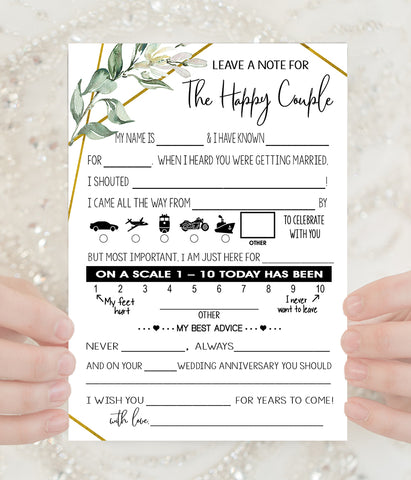 Leave a note to the Bride and Groom Wedding activity, Ready to Print, greenery gold geometric G 107-36