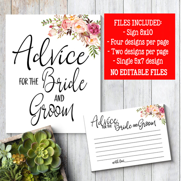 Advice for the Couple Bridal Shower Game, Ready to Print, Pink floral boho chic G 103-32