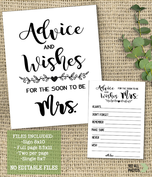 Wishes for the soon to be Mrs Bridal Shower Game, Ready to Print, simple modern minimalist G 102-33