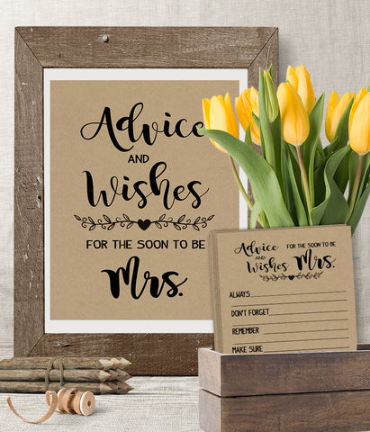 Wishes for the soon to be Mrs Bridal Shower Game, Ready to Print, rustic country chic kraft back G 101-33