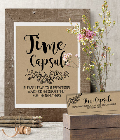 Time Capsule advice card Bridal Shower Game, Ready to Print, rustic country chic kraft back G 101-34