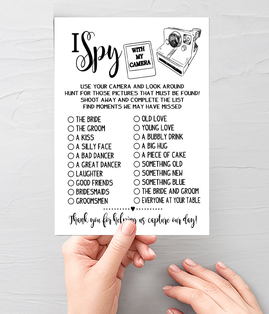 I Spy with my camera Wedding Reception activity game, Ready to Print, modern simple minimalist G 102-37