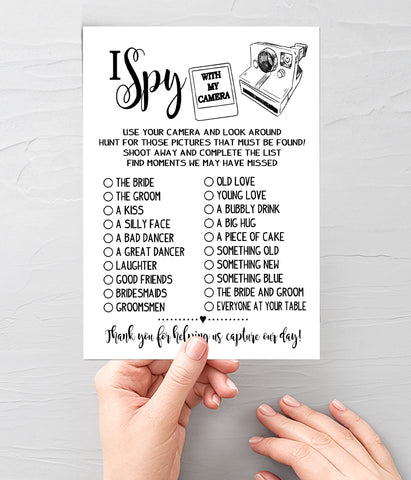 I Spy with my camera Wedding Reception activity game, Ready to Print, modern simple minimalist G 102-37