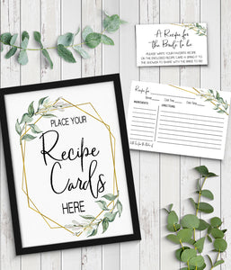 Bring a Recipe Card for the Bride to be Bridal Shower Game, Ready to Print, greenery gold geometric G 107-47