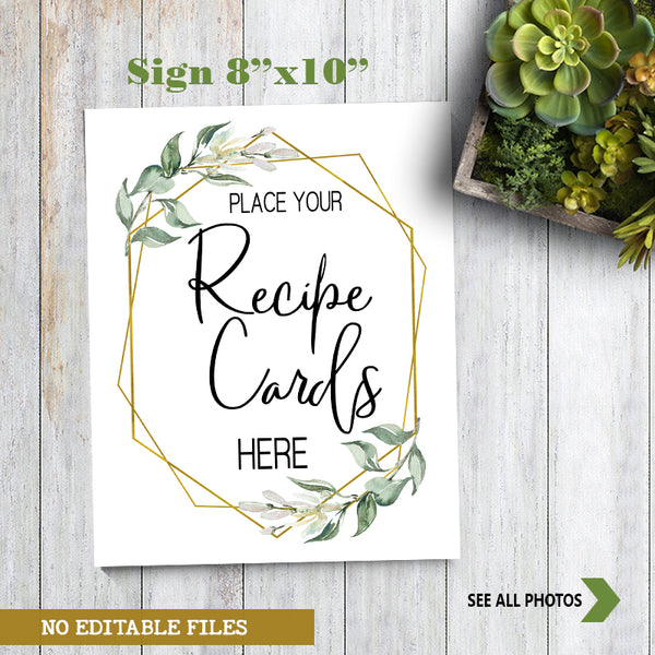 Bring a Recipe Card for the Bride to be Bridal Shower Game, Ready to Print, greenery gold geometric G 107-47