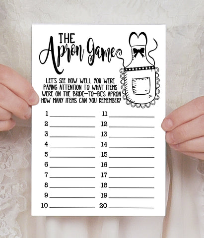 The Apron Bridal Shower game, Ready to Print, simple modern minimalist G 102-39