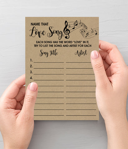 Name that Love Song Bridal Shower game, Ready to Print, rustic country chic chic G 101-41