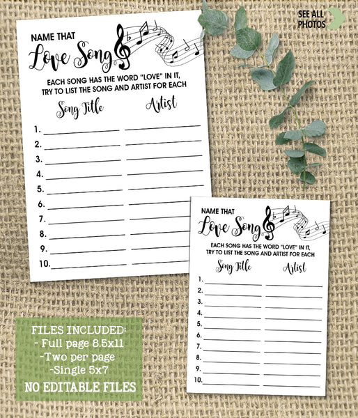 Name that Love Song Bridal Shower game, Ready to Print, modern simple minimalist G 102-41