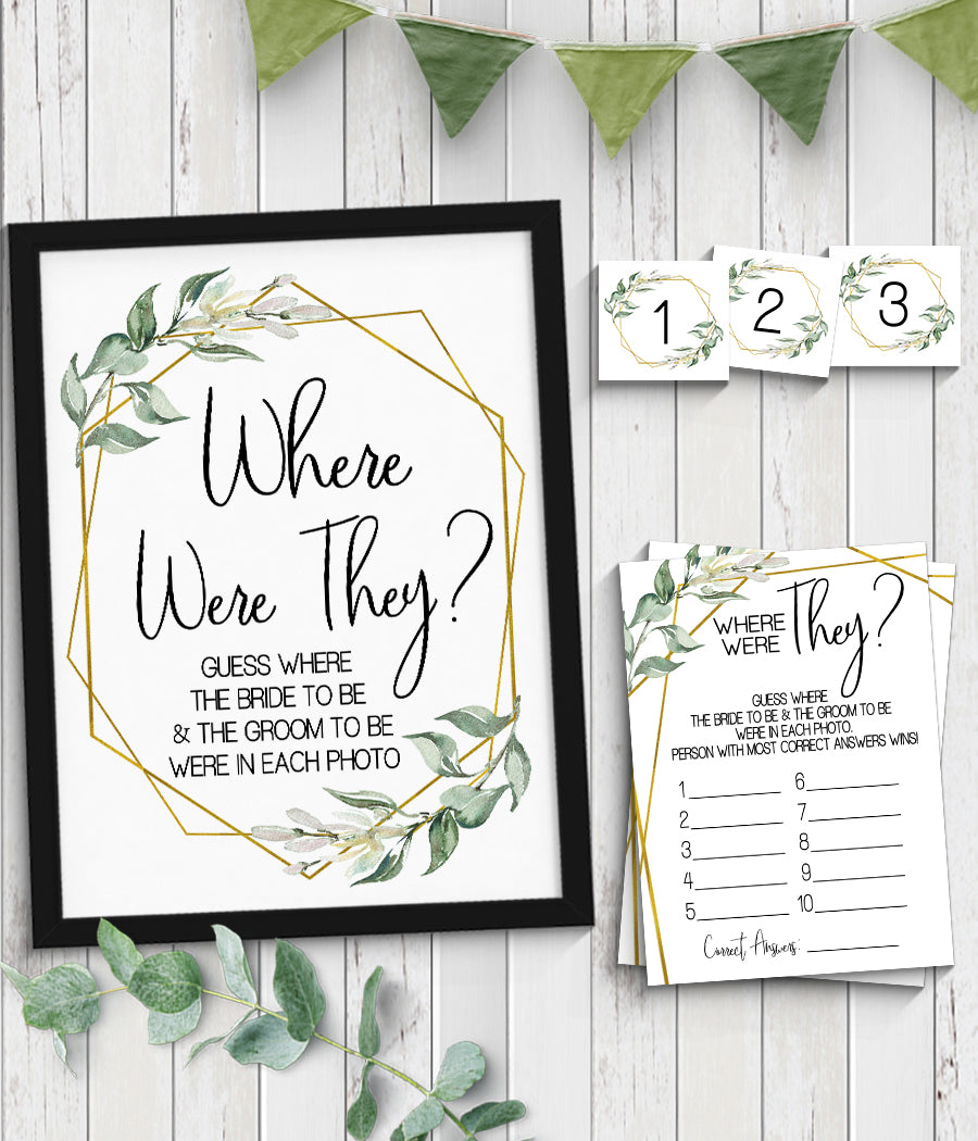 Where were They Bridal Shower Game, Ready to Print, greenery gold geometric G 107-44