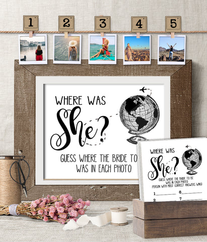 Where was She Bridal Shower Game, Ready to Print, modern simple minimalist G 102-45