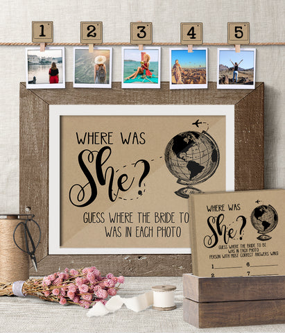 Where was She Bridal Shower Game, Ready to Print, rustic country chic kraft back G 101-45