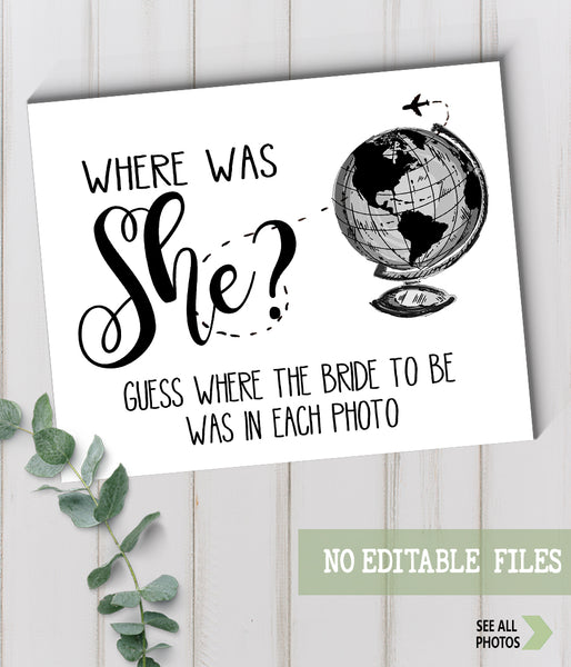 Where was She Bridal Shower Game, Ready to Print, modern simple minimalist G 102-45