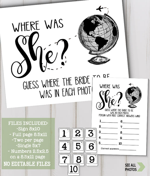 Where was She Bridal Shower Game, Ready to Print, modern simple minimalist G 102-45