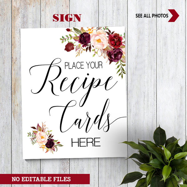 Bring a Recipe Card for the Bride to be Bridal Shower Game, Ready to Print, marsala floral boho chic G 108-47