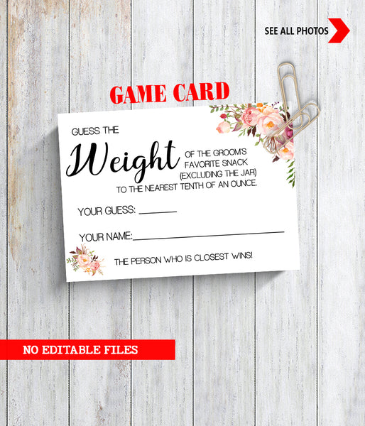 Guess the Weight? Bridal Shower Game, Ready to Print, Pink floral boho chic G 103-51