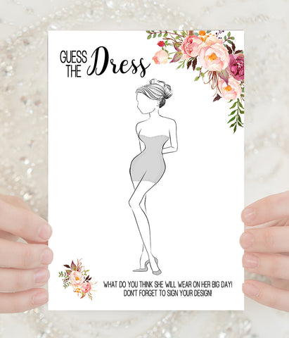 Guess the Bride Dress Bridal Shower game, Ready to Print, Pink floral boho chic G 103-04