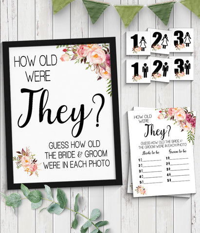 How Old were They? Bridal Shower Game, Ready to Print, Pink floral boho chic G 103-18