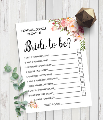 How well do know the bride? bridal shower game