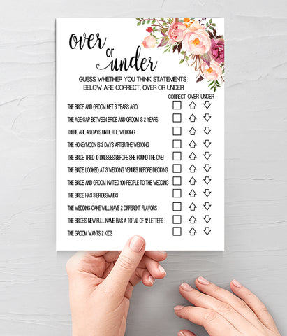 Over or Under Bridal Shower, Ready to Print, Pink floral boho chic G 103-24