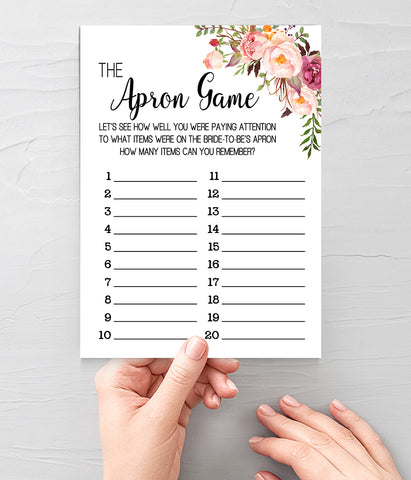 The Apron Bridal Shower game, Ready to Print, Pink floral boho chic G 103-39