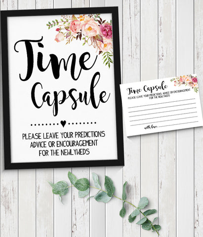 Time Capsule advice card Bridal Shower Game, Ready to Print, Pink floral boho chic G 103-34