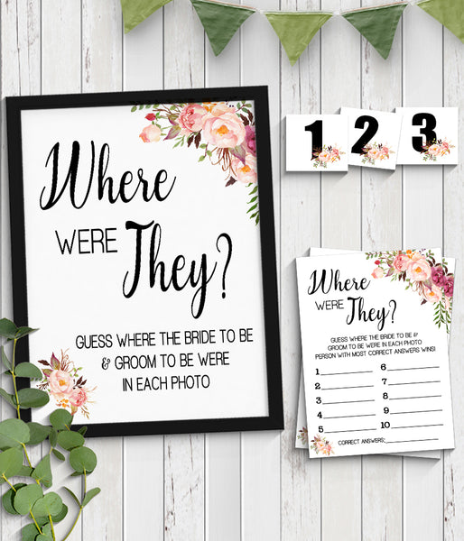Where were They Bridal Shower Game, Ready to Print, Pink floral boho chic G 103-44